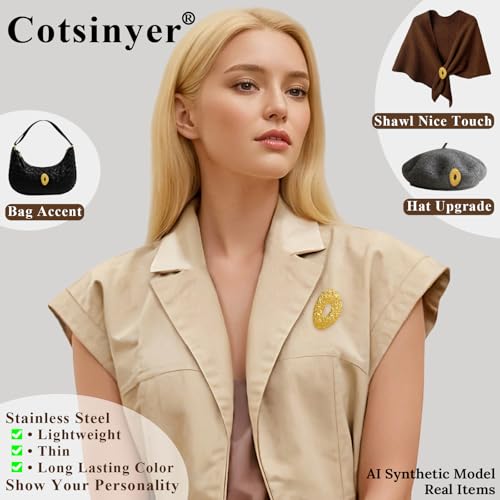 Stainless Steel Brooch Pin for Women & Men,Lapel Pin | Minimalist Statement Elegant Geometric, Sweaters Coat Suit Shawl Collar Shirt Coat Jacket Hat Dress Swim, Velvet Bag & Box - style: Hammered-Gold
