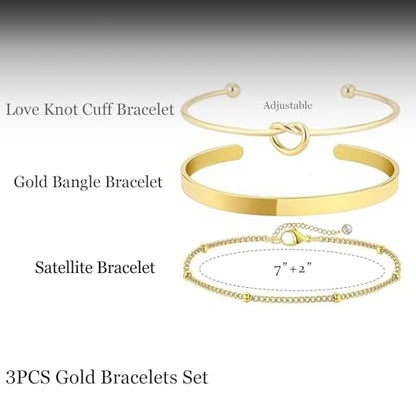 HERIER Gold Bracelets for Women 18k Gold Plated Bracelet Stack Bangle Cuff Bracelet Set for Women Non Tarnish Beaded/Paperclip/Cuban Link Chain Bracelets Jewelry for Women Trendy - style: Bangle Satellite3-Gold