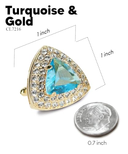Triangular Crystal Diamond Set Cuff Links for Men – Tuxedo Suit Accessories, Cufflinks for Men - style: Turquoise/Gold