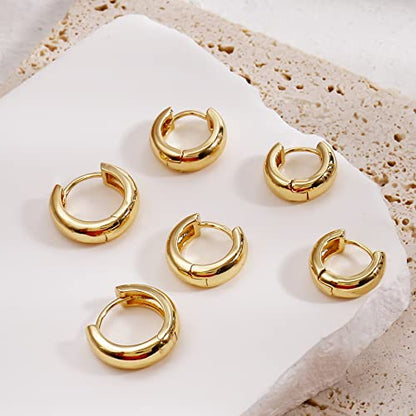 CONRAN KREMIX Small Thick Gold Chunky Hoop Earrings Lightweight Huggie Hoops For Women - color: 16.0 MM - Gold