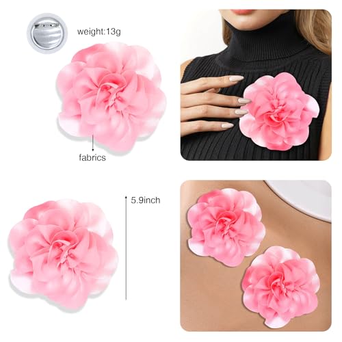 2Pack 6inch Extra Large Satin Brooches Lapel Pins Dainty Elegant Fabric Camellia Rose Flower Brooch Pin for Women Wedding Part Dance Clothes Accessories Jewelry - color: Pink