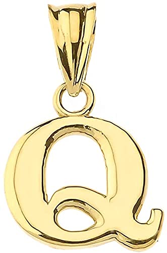 10K Yellow Gold Fine Mini Dangling Initial A-Z Charm 1/2" Pendant - Choice of Initial Letter - style: Letter Q Initial Charm