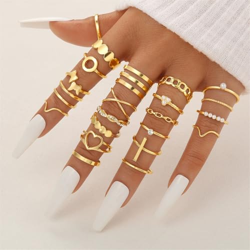 Knuckle Rings Set for Women, Dainty Stackable Midi Rings Simple Stacking Joint Finger Rings Pack Adjustable Cute Butterfly Heart Rings Mixed Size - style: A-22Pcs