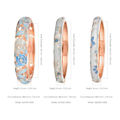 UJOY Womens Multi-Colors Cloisonne Bracelet Plated Flower Hollowed Enameled Hinged Cuff Bangles Jewelry Gift 88A10 - color: 3 Pcs Set-Light Blue-A10