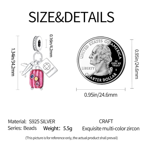 925 Sterling Silver Charms for Bracelets and Necklaces Beads Charms Jewelry Gift for Women - color: Airline Luggage and Passport
