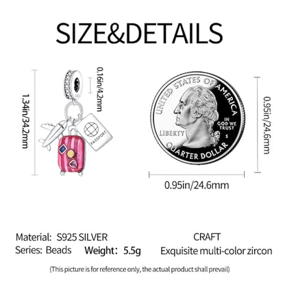 925 Sterling Silver Charms for Bracelets and Necklaces Beads Charms Jewelry Gift for Women - color: Airline Luggage and Passport