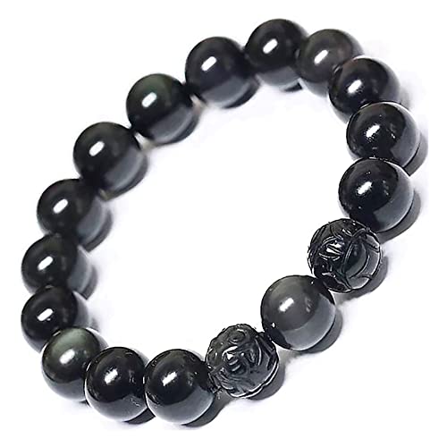 Black Obsidian Bracelet,Feng Shui Black Obsidian Wealth Bracelet for Women Men Couples Handmade Stretch Obsidian Bracelet Bangle with Carved Pixiu Tiger Eye Stone Attract Wealth Money and Good Luck - color: C,12mm,Obsidian