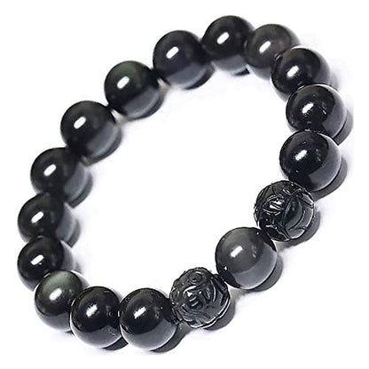 Black Obsidian Bracelet,Feng Shui Black Obsidian Wealth Bracelet for Women Men Couples Handmade Stretch Obsidian Bracelet Bangle with Carved Pixiu Tiger Eye Stone Attract Wealth Money and Good Luck - color: C,12mm,Obsidian