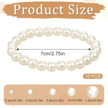 10 PCS Pearl Bracelet for Women Pearls Stretchy Bracelets Set Faux Pearl Bridal Wedding Bracelet Stackable Boho Jewelry for Women Party Wedding Gifts