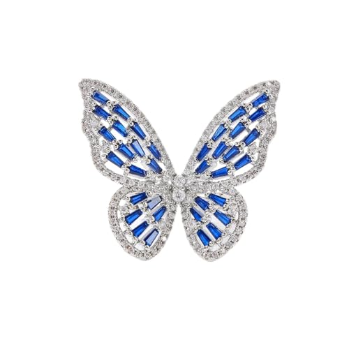 Butterfly Rings for Women Adjustable Golden Cocktail Ring Sparkly Stones Statement Silver Bow Open Wrap Bow Jewelry Bridesmaids Wedding Valentine’s Day Gift Lover Mother - color: JZ03-Silver Blue