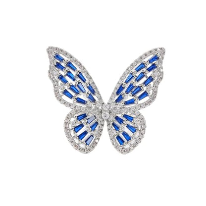 Butterfly Rings for Women Adjustable Golden Cocktail Ring Sparkly Stones Statement Silver Bow Open Wrap Bow Jewelry Bridesmaids Wedding Valentine’s Day Gift Lover Mother - color: JZ03-Silver Blue