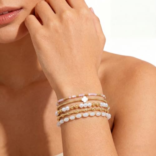 Dainty Gold Plated Pearl Crystal Beaded Bracelets Set for Women 14K Gold Plated Bead Pearl Beads Bracelet Stackable Paperclip Link Chain Bracelets Gold Plated Bracelets for Women Trendy Jewelry - color: Style4-gold bracelets set2