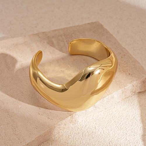 Chunky Cuff Bracelets for Women Wide Gold/Silver Cuffs Bangle Hollow Out Adjustable Bracelets Punk Vintage Jewelry - style: U-Gold C