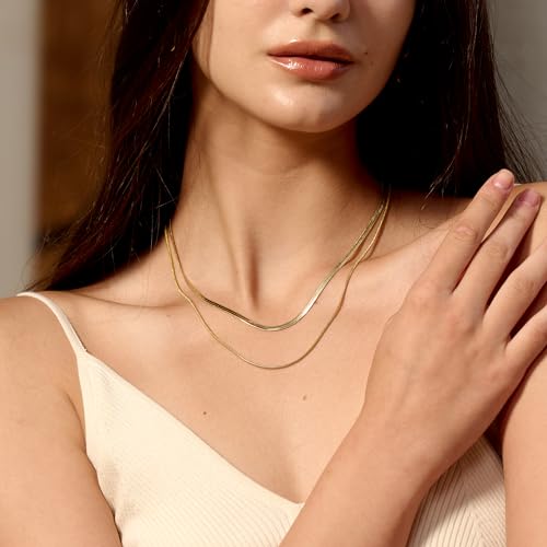 CHESKY 14K Gold/Silver Plated Snake Chain Necklace Herringbone Necklace | Gold Necklace for Women,layered Herringbone Necklace,1.5/3/5MM(W) 14"/16"(L) ,Mothers Day Gifts for Mom,Jewelry - color: gold, style: layered herringbone