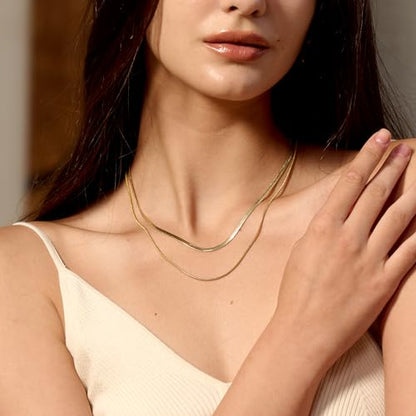 CHESKY 14K Gold/Silver Plated Snake Chain Necklace Herringbone Necklace | Gold Necklace for Women,layered Herringbone Necklace,1.5/3/5MM(W) 14"/16"(L) ,Mothers Day Gifts for Mom,Jewelry - color: gold, style: layered herringbone