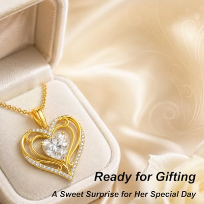 KQ&TTENG Heart Necklaces for Women 14K Gold Plating Hearts Necklace CZ Romantic Rose Pendant Mothers Day Anniversary Birthday Gift for Wife Mom Her - style: 13-Filigree Heart Necklace