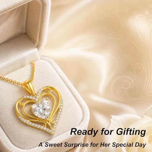 KQ&TTENG Heart Necklaces for Women 14K Gold Plating Hearts Necklace CZ Romantic Rose Pendant Mothers Day Anniversary Birthday Gift for Wife Mom Her - style: 13-Filigree Heart Necklace