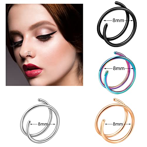 20G Double Nose Ring Hoop for Single Piercing - 2-36 Pcs Jewelry for Women - color: colorful