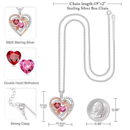 Iefil Heart Birthstone Necklace for Women - Double Birthstone Jewelry | 925 Sterling Silver, Gift Box Packaging, Anniversary Birthday Gifts for Women Wife Mom - color: 01-10-Jan-Oct Birthstone