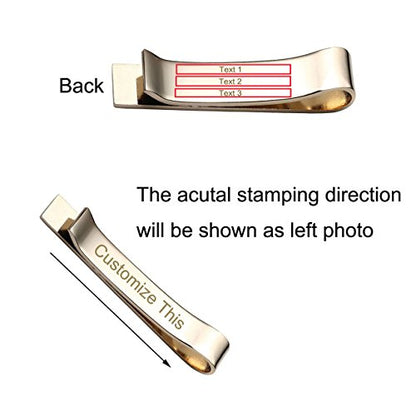 Zysta Free Engraving - Personalized Custom Mens High Polished Stainless Steel Mens Tie Bar Clip for Regular Ties + Gift Box - color: Gold