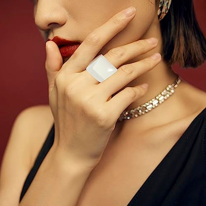 Resin Chunky Rings for Women Multicolor Acrylic Plastic Rings Set Cute Trendy Aesthetic Y2k Statement Rings Thick Dome Heart Knuckle Finger Jewelry - color: White+Green