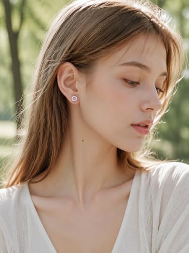 CoBi Halo Stud Earrings for Women, Cubic Zirconia Earrings, Birthstone Heart Earrings Simulated Diamond Valentine's Day - color: Pink