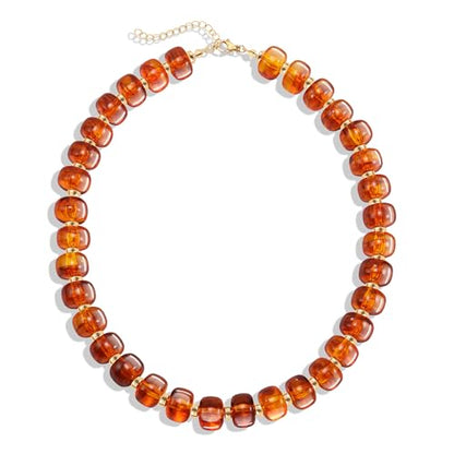 AOZEL Chunky Resin Beaded Necklace for Women Colorful Bead | Summer Beach, Waterproof, Fade Resistant, Adjustable Length, Boho Statement, for Daily Wear & Gifting - color: Amber