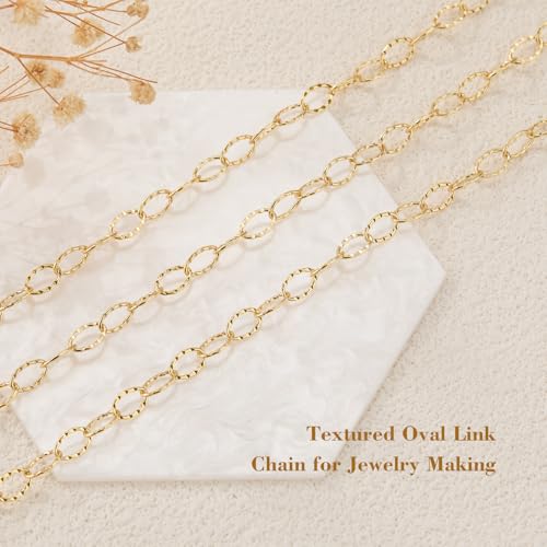 GTVOODX 16.4 Feet Gold Stainless Steel Chains for Jewelry Making | Textured Cable Link Chain Spool for DIY Women Necklace Bracelet Jewelry Making Supplies with Lobster Clasps Jump Rings - color: Gold Textured Chains