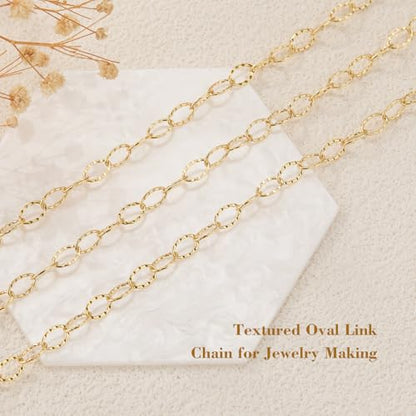GTVOODX 16.4 Feet Gold Stainless Steel Chains for Jewelry Making | Textured Cable Link Chain Spool for DIY Women Necklace Bracelet Jewelry Making Supplies with Lobster Clasps Jump Rings - color: Gold Textured Chains