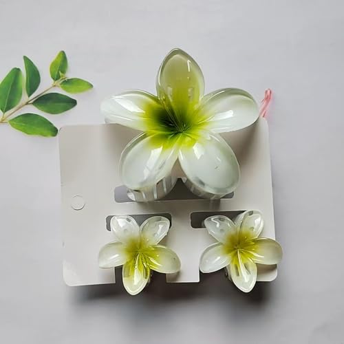 Flower Hair Clips for Women Girls Claw Clips Summer Fashion Hair Accessories with Green Gradient Cute Plumeria Design Barrettes Hold Hair in Place for Thick Thin Hair(3Pcs: 1 large 2 small) - color: Green