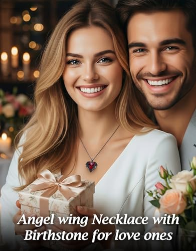 CDE Angel Wings Heart Birthstone Pendant Necklace Gift for Women | Silver/Gold Tone,Ideal Birthday & Anniversary Jewelry Gift for Wife,Girlfriend,Her - color: Black-01&07-Jan&July Ruby Red Birthstone