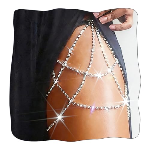 REETAN Thigh Garter Belt Rhinestone Leg Chain for Women - style: Style B-Silver