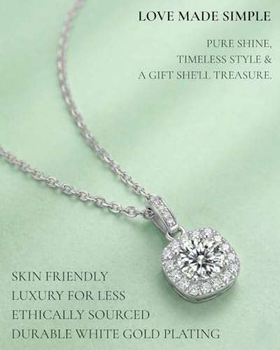 Moissanite Cushion Cut Pendant Necklace for Women - color: Silver, size: 3ct, style: Cushion Cut