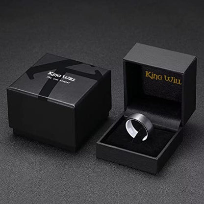 King Will Wedding Band for Men Women, 2/4/6/7/8mm Domed Matte Brushed Tungsten Carbide Rings, Solid/Dual Color Engagement Rings, Comfort Fit - color: Black&White Ceramic-8mm