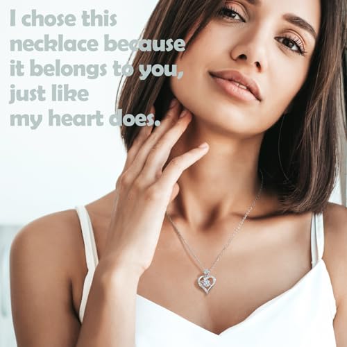 Rose Heart Pendant Necklace Gifts for Wife, Engraved 'I love you' Gift for Wife Girlfriend, Anniversary Birthday Eternity Jewelry Present for Women, Moissanite Necklace Gift for Her - style: Round