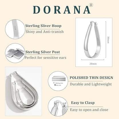 Sterling Silver Hoop Earrings for Women Large Oval Hoop Earrings Lightweight Big Gold Hoops Earrings Hypoallergenic 14K Gold Plated Hoops Earrings Non Tarnish Jewelry Gifts 20/30/40mm - color: Silver-20*30mm