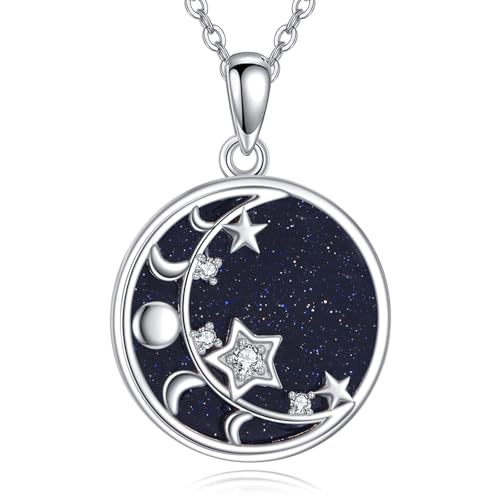 Saturn Planet/Sun Moon and Star Necklace 925 Silver Sterling Galaxy Pendant Necklaces Celestial Jewelry Birthday Jewelry for Her Women Astronomy Lovers Gifts - style: Moon and Star Necklace