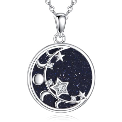 Saturn Planet/Sun Moon and Star Necklace 925 Silver Sterling Galaxy Pendant Necklaces Celestial Jewelry Birthday Jewelry for Her Women Astronomy Lovers Gifts - style: Moon and Star Necklace