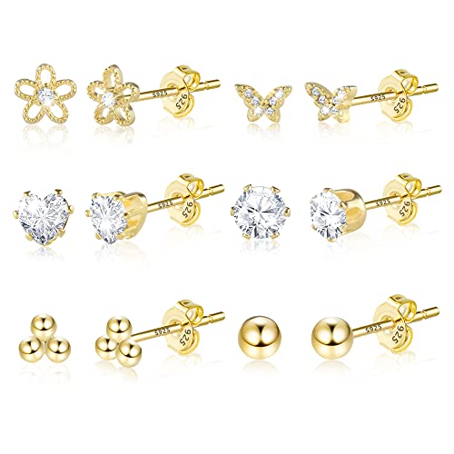 KISSPAT 6 Pairs Small Gold Stud Earrings Set for Women Hypoallergenic Silver post Tiny Stud Earrings Multiple Pack - color: C