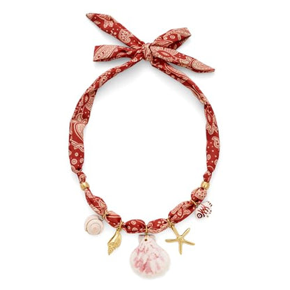 CLASSYZINT Scarf Necklace with Charms Heart Choker Necklace Shell Necklace Bandana Necklac Statement Choker Jewelry - color: Pink