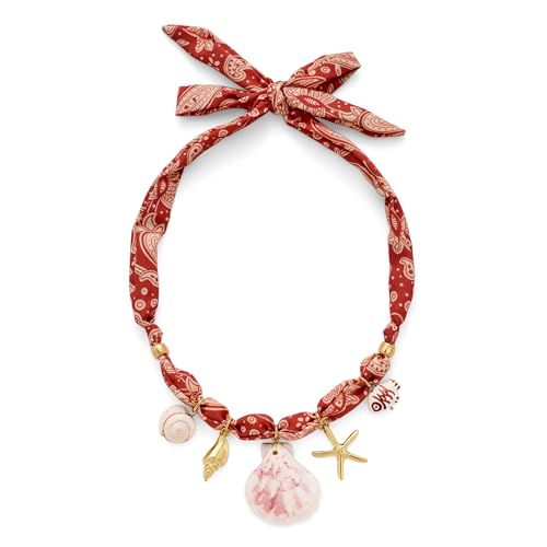 CLASSYZINT Scarf Necklace with Charms Heart Choker Necklace Shell Necklace Bandana Necklac Statement Choker Jewelry - color: Pink
