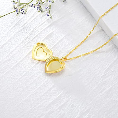 SOULMEET 10K 14K 18K Solid Yellow Gold/Plated Gold Locket Radiation Initial Heart Locket Necklace that Holds Pictures Personalized Photo Locket Necklace Alphabet A-Z - style: B-locket only