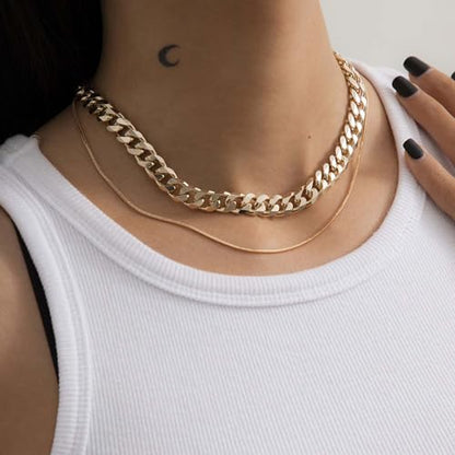 Gold Choker Necklace Dainty Cuban Link Necklace Simple Flat Snake Chain Necklace Layered Herringbone Necklace Hip Hop Jewelry for Women - style: Style-5