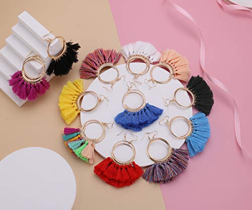 Bohemian Tassel Earrings for Women Colorful Fringe Statement Earrings 12 Pairs