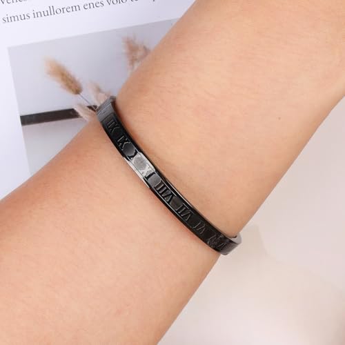 4/6/8mm Numeral Bangle Stainless Steel Engraved Unisex Bracelet Inspirational Gifts for Her - color: Black, size: 6mm