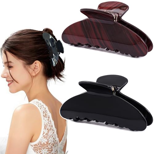 2 Pack Acetate Hair Claw Clips for Women 4 Inch Large Claw Hair Clips for Thin to Thick Hair - color: Black+Burgundy