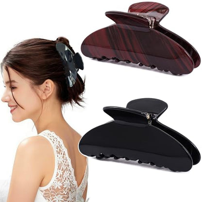 2 Pack Acetate Hair Claw Clips for Women 4 Inch Large Claw Hair Clips for Thin to Thick Hair - color: Black+Burgundy