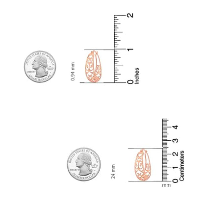 LeCalla 925 Sterling Silver Chunky Hoop Earrings | Filigree Heart Hoop Earrings for Women | Oval & Round Mesh Filigree Click-Top Hoops Earring | Hypoallergenic Earrings for Women - color: Rose Gold Oval Filigree 24MM