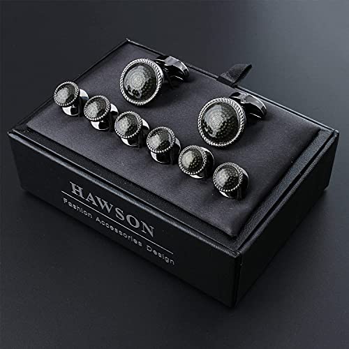 HAWSON Mens Cufflinks and Tuxedo Studs Set in Gift Box, Easy to Wear, Gifts or Jewelry for Men, Wedding Accessories, Designed - color: Black