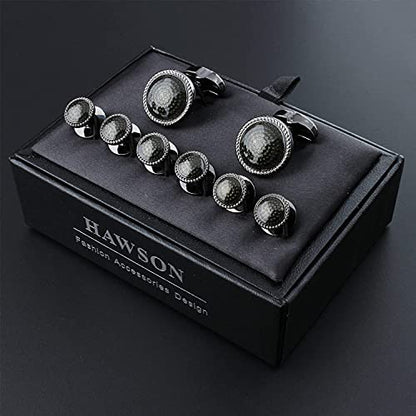 HAWSON Mens Cufflinks and Tuxedo Studs Set in Gift Box, Easy to Wear, Gifts or Jewelry for Men, Wedding Accessories, Designed - color: Black